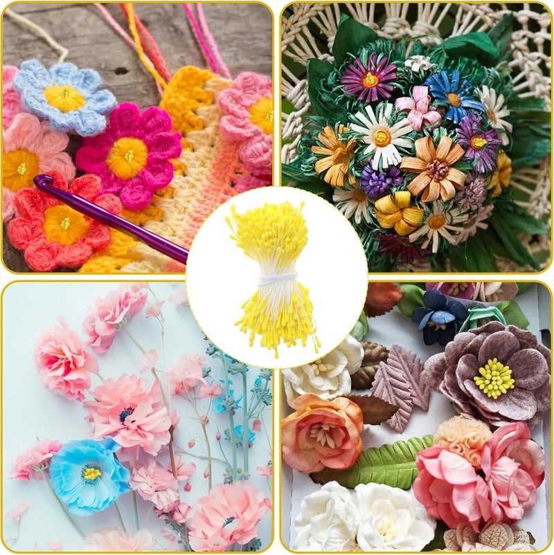 Tyqour 350 Pcs Flower Stamens, 3mm Yellow Pearl Double Heads Handmade Stamen for Flower Making, Artificial Floral Stamens for Crafts Wedding Bouquet Scrapbook Decoration - Image 4
